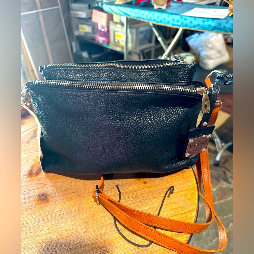 Valentina black pebble leather crossbody. NWT
